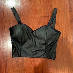 Black leather back cutout crop top